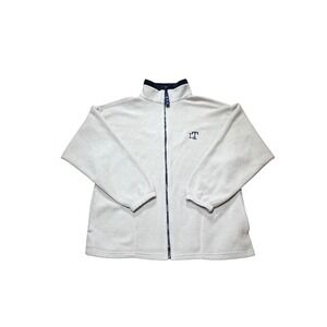 Vintage Lake Tahoe Full Zip Fleece Jacket Cream Navy Made in USA Mens Medium